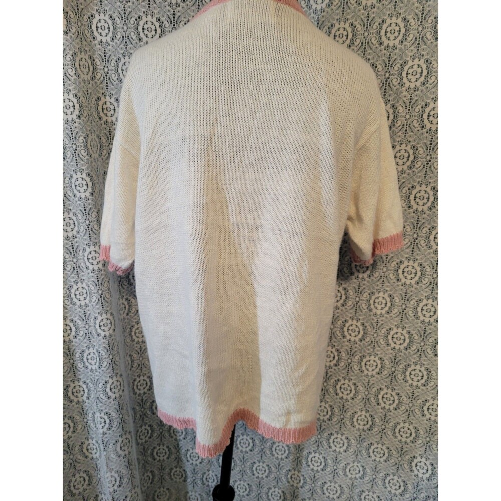 Vintage 90s Knit & Pearl Collectibles Patchwork Sweater Large Cotton Ramie Pink - Picture 7 of 16